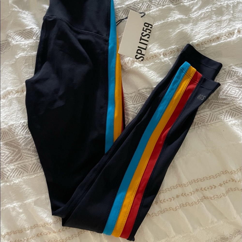 Splits59 Navy Leggings & Bra set with Rainbow Side Stripes size XS - Picture 3 of 6